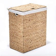 Handwoven Water Hyacinth Laundry Hamper – Portable, Lidded, Removable Liner