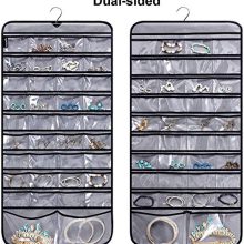 Hanging Jewelry Organizer with Rotating Hanger - 76 Pockets for Effortless Jewelry Storage and Access(Gray)