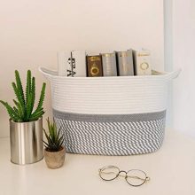 CHICVITA Square Cotton Rope Woven Basket with Handles For Books