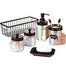 Storage Organizer Basket Premium Mason Jar Bathroom Accessories Set