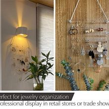 Wall Hanging Earring Organizer – Acrylic Jewelry Display Rack with 96 Holes and 6 Hooks for Necklaces, Bracelets, and Accessories