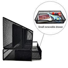 All in one black office desk mesh organizer with 5 compartments