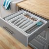 Effortless Drawer Organization with Madesmart Expandable Silverware Tray - White Classic Collection | 8-Compartments | Soft-Grip Lining and Icons for Seamless Cutlery Sorting