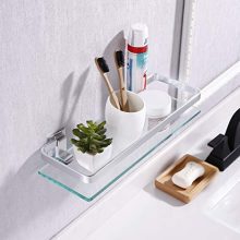 KES Bathroom Glass Shelf Anodized Aluminum Tempered Glass 8MM Extra Thick 2 Pack Retangular 1 Tier Storage Organizer Wall Mount Sliver, A4126A-P2