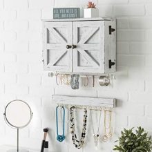 Rustic Wall Mounted Jewelry Organizer with Wooden Barndoor Decor.