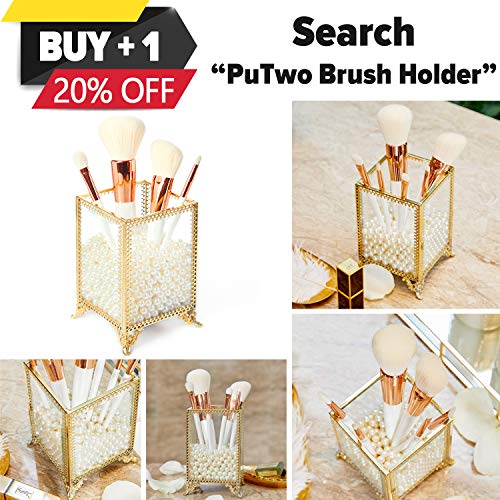 Glass & Metal Cosmetic Organizer Brass Makeup Storage