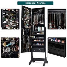 Lockable Standing Jewelry Armoire with Full Length Mirror