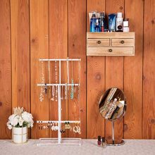 X-cosrack Jewelry Tree Stand Organizer - 3-Tier Metal & Wood Jewelry Holder with Adjustable Height for Necklaces, Earrings, and Bracelets