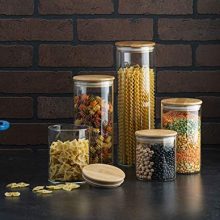 Canister Set of 5, Glass Kitchen Canisters with Airtight Bamboo Lid