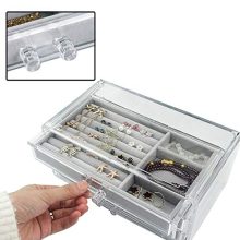 Acrylic Jewelry Box 3 Drawers, Velvet Jewellery Organizer
