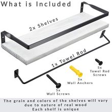 Rustic Floating Wall Shelves with Rails for Bedroom, Bathroom
