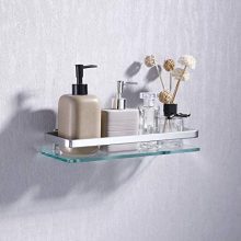 KES Bathroom Glass Shelf Anodized Aluminum Tempered Glass 8MM Extra Thick 2 Pack Retangular 1 Tier Storage Organizer Wall Mount Sliver, A4126A-P2