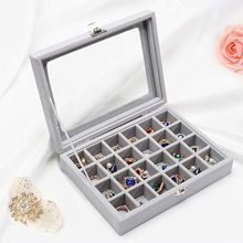 Stylifing Clear Lid Velvet, 24 Grid Jewelry Tray