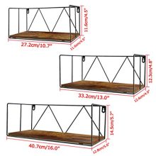 Floating Wall Shelves Set of 3, Black Metal Wire Hanging Rustic Storage