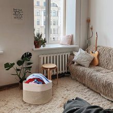 Large 22x22x14 Inch Woven Storage for Blankets and Toys - Stylish Nursery Laundry Hamper in White & Light Brown