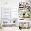 Wooden Hanging Medicine Cabinet with Double Shutter Doors