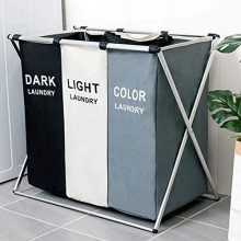 3 Section Laundry Basket - Superior Stability & Waterproof, Stylish Dark-Light Print, 137L Capacity for Effortless Laundry Sorting! 🧺🌟