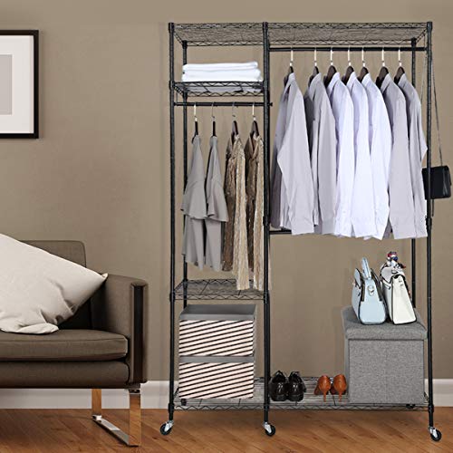 Heavy Duty Clothes Wardrobe Free-standing Closet Garment Rack
