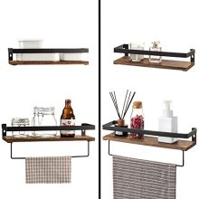 Bathroom Storage Shelf Wall Mounted Set of 2,Rustic Wood Floating Shelves