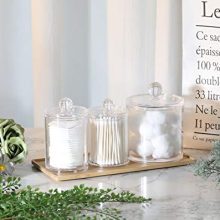 Clear Acrylic Qtip Holder Dispenser Set – Stylish Bathroom Storage for Cotton Swabs, Cotton Balls & Rounds – Stackable Organizer Jars
