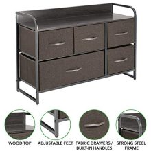 Dresser Storage Chest, Sturdy Steel Frame, Wood Top & Handles