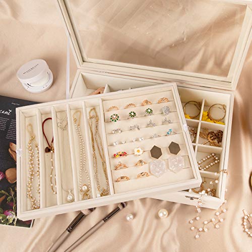 Mebbay Velvet Jewelry Organizer Box with Clear Lid