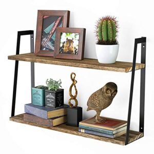 Floating Wall Shelves, 2-Tier Rustic Wood Shelves for Bedoom