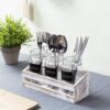 Whitewashed Wood Utensil Holder Organizer Tray