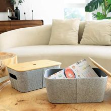 LA JOLIE MUSE Mid-Century Modern Light Gray, Tweed Fabric Storage Basket