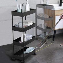 AOJIA 4 Tier Slide Out Storage Cart, Bathroom Storage Organizer Rolling Utility Cart