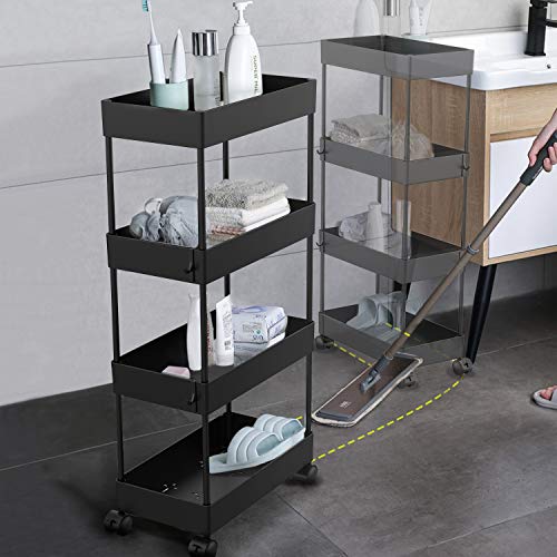 AOJIA 4 Tier Slide Out Storage Cart, Bathroom Storage Organizer Rolling Utility Cart