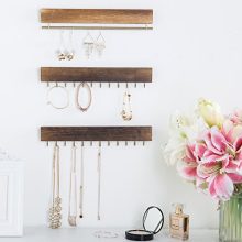 MyGift 3-Piece Wall-Mounted Rustic Wood & Gold Tone