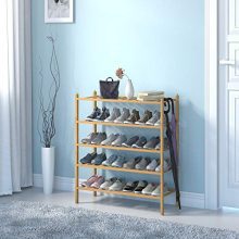 BAMFOX 5-Tier Shoe Rack,Bamboo Stackable Shoe
