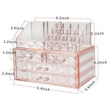 Pink Diamond Pattern Beauty Storage Cube – Makeup Organizer with 4 Drawers & Brush Holder