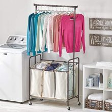 Laundry Sorter with Wheels and Attached Steel Hanging Bar
