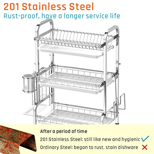 Large Capacity 201 Stainless Steel Dish Rack with Utensil Holder