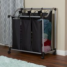 Triple Laundry Sorter on Wheels - Black and Grey