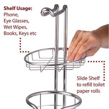 Free Standing Toilet Tissue Paper Holder with Dispenser and Storage Shelf – Stainless Steel