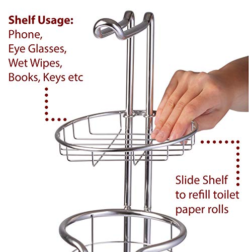 Free Standing Toilet Tissue Paper Holder with Dispenser and Storage Shelf – Stainless Steel
