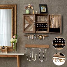 Wall Mounted Jewelry Holder with Wooden Barn Door