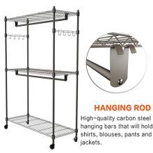 Kemanner Heavy Duty Rolling Garment Rack 3-Tiers