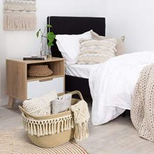 Rectangle Woven Basket Tassel Cotton Rope Storage Basket