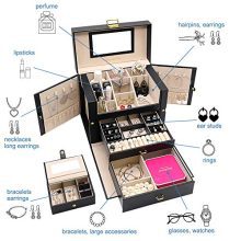01 Jewelry Box, 3 Layers Jewelry Organizer with Mirror