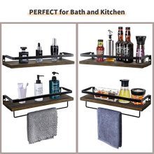 Rustic Floating Wall Shelves with Rails, Set of 2 Wood Wall Storage