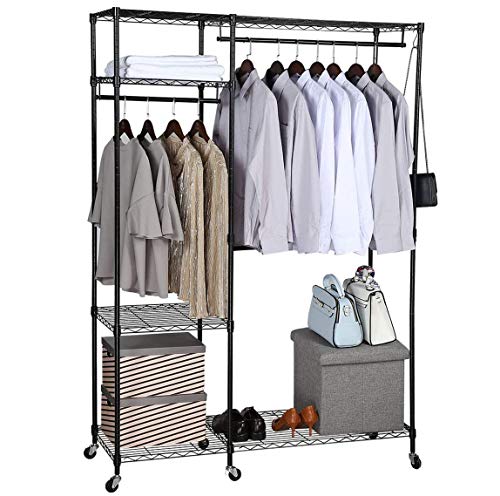 Heavy Duty Clothes Wardrobe Free-standing Closet Garment Rack