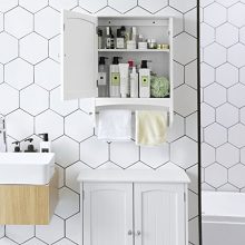 Bathroom Storage Cabinet with Rod and Adjustable Shelf
