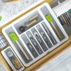 Effortless Drawer Organization with Madesmart Expandable Silverware Tray - White Classic Collection | 8-Compartments | Soft-Grip Lining and Icons for Seamless Cutlery Sorting