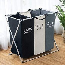 3 Section Laundry Basket - Superior Stability & Waterproof, Stylish Dark-Light Print, 137L Capacity for Effortless Laundry Sorting! 🧺🌟