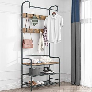 LENTIA Entryway Coat Rack Hall Tree Shoe Bench
