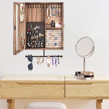 Keebofly Wall Mounted Jewelry Organizer With Rustic Wood